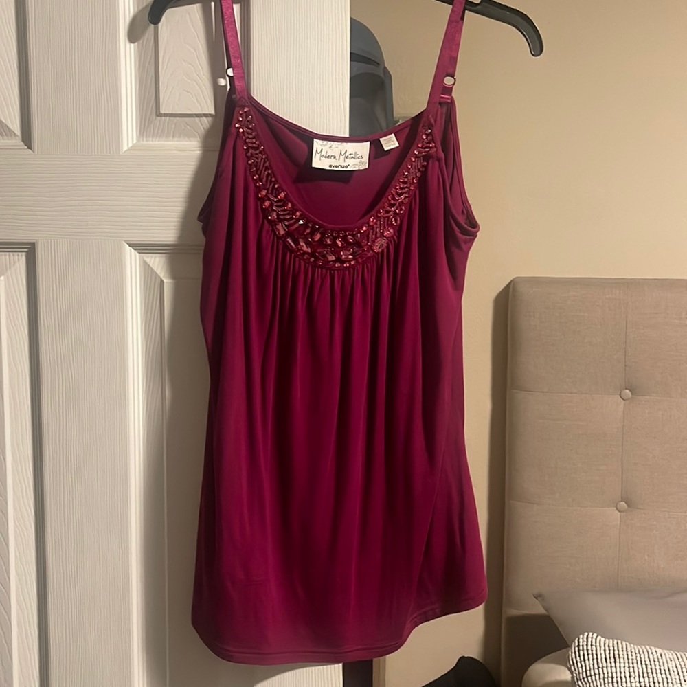 Avenue, Modern Metallics, hot pink sleeveless shirt with pink stones